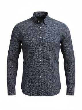 American Tall Men's Blue Geometric Polyester Spandex Slim Fit Button-Up Shirt MT